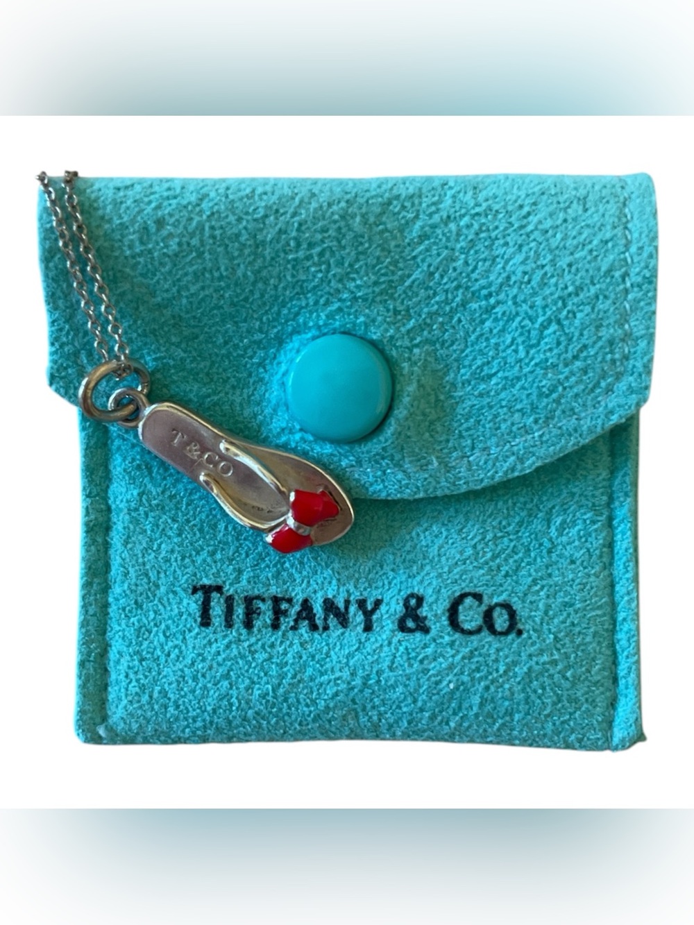 RARE retired Tiffany & Co. Silver Flip Flop Pendant with Red Enamel